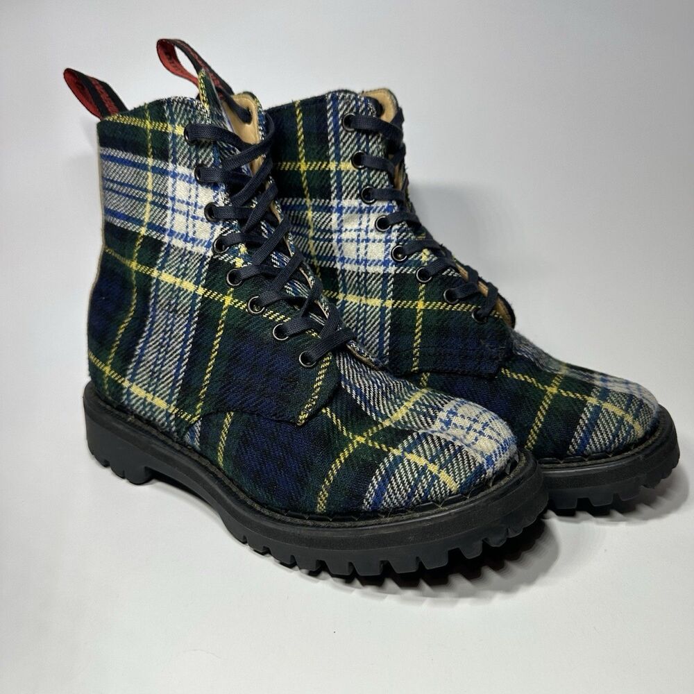 Vintage London Underground Combat Boots Chunky Tartar Leather Green Size UK 5